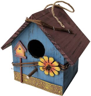 Houten Vogel Huis Doos Outdoor Veranda Pastorale Ornament Rustieke Vogelhuisjes blauw