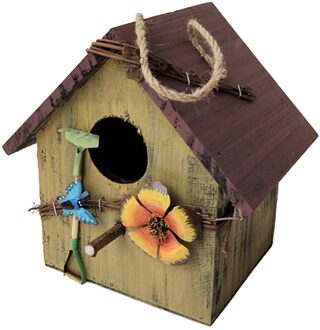 Houten Vogel Huis Doos Outdoor Veranda Pastorale Ornament Rustieke Vogelhuisjes geel