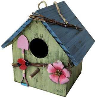 Houten Vogel Huis Doos Outdoor Veranda Pastorale Ornament Rustieke Vogelhuisjes groen