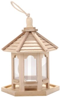 Houten Vogel Huis Vogelhuisje Opknoping Nest Feeder Met Loop Huis Tuin Yard Outdoor Huisdier Decors Hexagon Vormige Met Dak # S