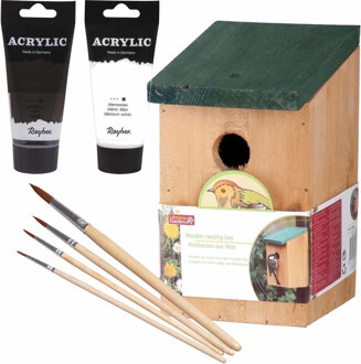 Houten Vogelhuisje/nestkastje 22 Cm - Zwart/wit Dhz Schilderen Pakket - Vogelhuisjes Multikleur