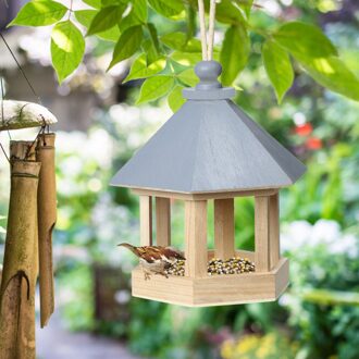 Houten Vogelvoeders Opknoping Type Outdoor Huisdier Vogel Zaden Voedsel Feeder Boom Tuin Snacks Emmer Houder Vogel Feeder Station # t2P blauw