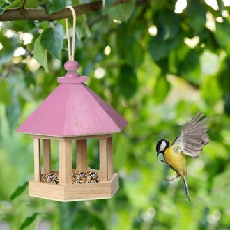 Houten Vogelvoeders Opknoping Type Outdoor Huisdier Vogel Zaden Voedsel Feeder Boom Tuin Snacks Emmer Houder Vogel Feeder Station # t2P roze