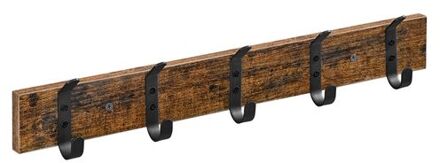 houten Wandkapstok met 5 Haken - Compacte Muur Kapstok - Industriële stijl - Vintage Bruin / Zwart