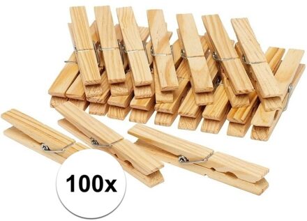 Houten wasknijpers - 100x stuks - voordelige knijpers / wasspelden - bamboe - was ophangen