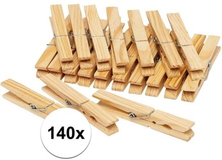 Houten wasknijpers - 140x stuks - voordelige knijpers / wasspelden - bamboe - was ophangen
