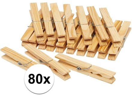 Houten wasknijpers - 80x stuks - voordelige knijpers / wasspelden - bamboe - was ophangen