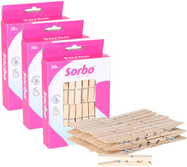 Houten Wasknijpers - Set van 108 stuks (3x36) Bruin