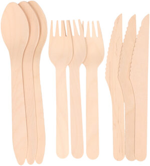 Houten wegwerp bestek pakket - 450-delig - messen - vorken - lepels - 16 cm
