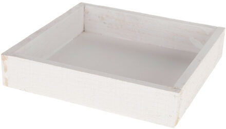 Houten white wash kaarsenplateau onderzet bord/kaarsonderzetter 20 x 20 cm - Kaarsenplateaus Wit