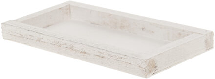 Houten white wash kaarsenplateau onderzet bord/kaarsonderzetter 28 x 15 cm - Kaarsenplateaus Wit