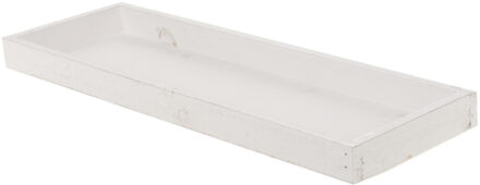 Houten white wash kaarsenplateau onderzet bord/kaarsonderzetter 42 x 14 cm - Kaarsenplateaus Wit