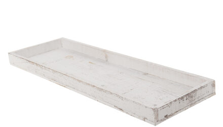 Houten white wash kaarsenplateau onderzet bord/kaarsonderzetter 60 x 20 cm - Kaarsenplateaus Wit