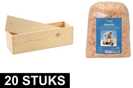 Houten wijnkist - 20x st - 33,5 x 9 x 9,5 cm - met 500 gram vulmateriaal - verpakkingen