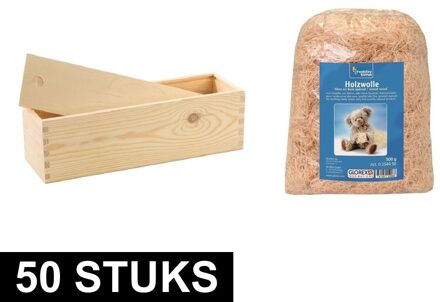 Houten wijnkist - 50x st - 33,5 x 9 x 9,5 cm - met 1000 gram vulmateriaal - verpakkingen