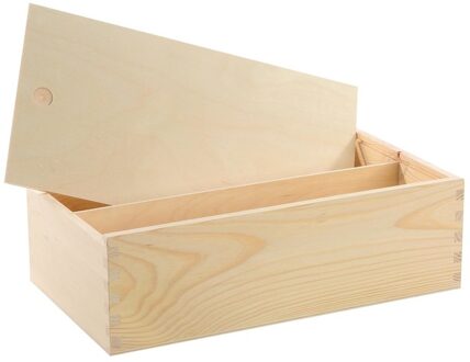 Houten wijnkist/verpakking met schuifdeksel 35,5 x 20 x 10,8 cm - Wijnkistje/wijndoosje met dubbel vak - Relatiegeschenk/geschenkverpakkingen