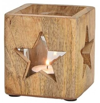 Houten windlichtjes / theelichthouders met sterren 9 cm