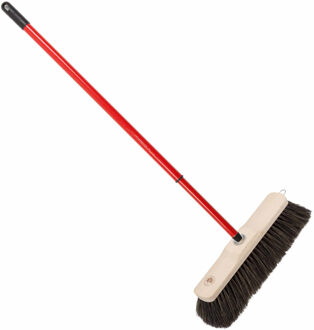 Houten zachte binnenbezem 28 cm inclusief metalen telescoopsteel rood 80 - 130 cm