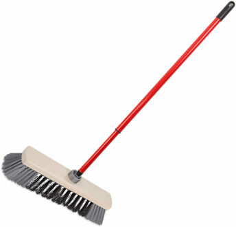 Houten zachte binnenbezem synthetisch 29 cm inclusief metalen telescoopsteel rood/grijs 80 - 130 cm