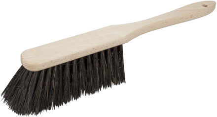 Houten zachte stoffer/handveger met Arenga haren en lange steel 39 cm voor binnen - Stoffer en blik Zwart
