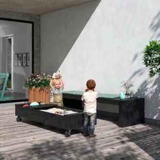 Houten Zandbak Op Wielen Met bank - 180 CM Black