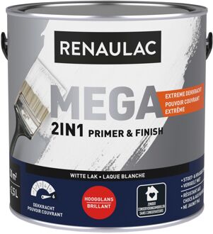 Houtlak Mega - Hoogglans - Wit - 2,5l