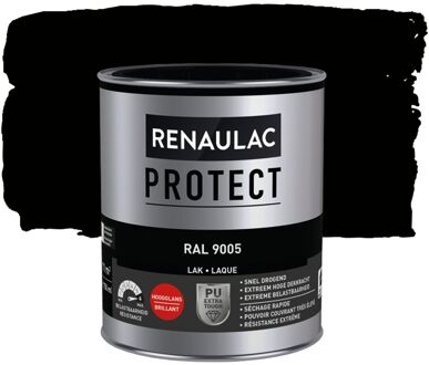 Houtlak Protect - Hoogglans - Gitzwart Ral 9005 - 750ml