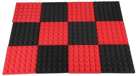 Houtskool Akoestisch Schuim Tegels Geluidsisolatie Schuim Panelen Studio Geluid Padding 2X10X10 Inch rood en zwart