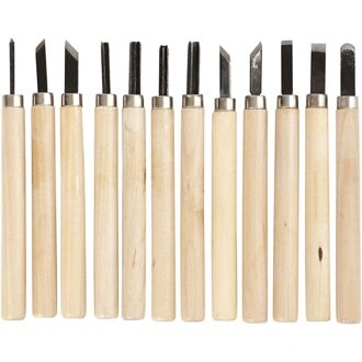 Houtsnij hobbyset - 12 delig - diverse soorten - hout snijwerk - hobby knutselen gereedschap Beige