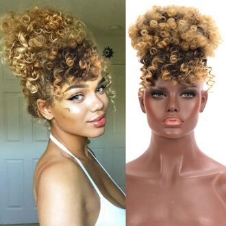 Houyan Afrikaanse Chignon Met Pony Krullend Synthetische Natuurlijke Hoge Temperatuur Pluizige Paardenstaart Voor Vrouwen 1B/27HL