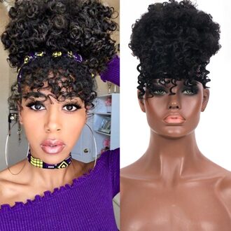 Houyan Afrikaanse Chignon Met Pony Krullend Synthetische Natuurlijke Hoge Temperatuur Pluizige Paardenstaart Voor Vrouwen 1B