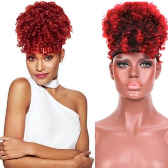 Houyan Afrikaanse Chignon Met Pony Krullend Synthetische Natuurlijke Hoge Temperatuur Pluizige Paardenstaart Voor Vrouwen 1BRED