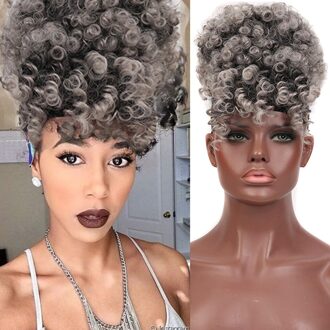 Houyan Afrikaanse Chignon Met Pony Krullend Synthetische Natuurlijke Hoge Temperatuur Pluizige Paardenstaart Voor Vrouwen 1BT613