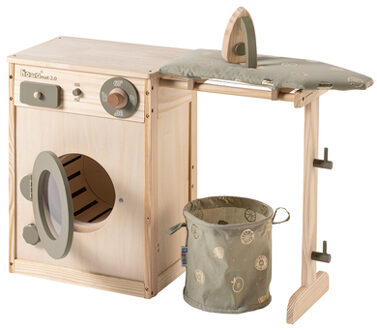 howa ® Houten kinderwasmachine met waslijn, strijkplank, wasmand en strijkijzer Natuurlijk