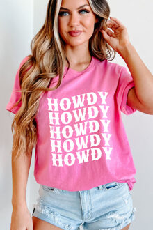 Howdy Graphic T-shirt Korte Mouwen - maat XL Roze