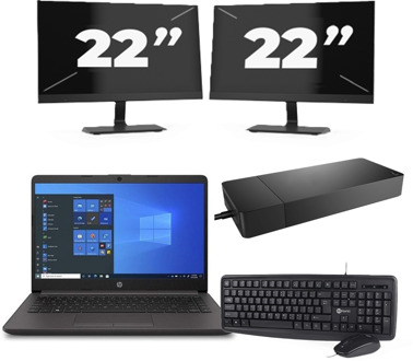 HP 240 G8 - Intel Core i3-10e Generatie - 14 inch - 8GB RAM - 256GB SSD - Windows 11 Home + 2x 22 inch Monitor