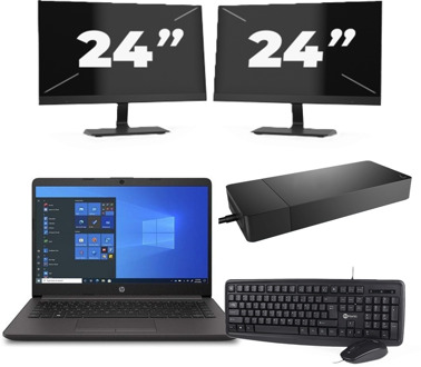 HP 240 G8 - Intel Core i3-10e Generatie - 14 inch - 8GB RAM - 256GB SSD - Windows 11 Home + 2x 24 inch Monitor