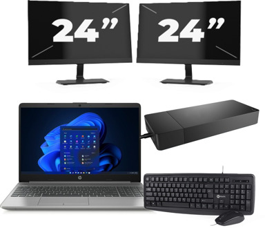 HP 250 G8 - Intel Core i3-11e Generatie - 15 inch - 16GB RAM - 256GB SSD - Windows 11 Home + 2x 24 inch Monitor