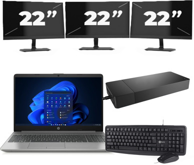 HP 250 G8 - Intel Core i3-11e Generatie - 15 inch - 16GB RAM - 256GB SSD - Windows 11 Home + 3x 22 inch Monitor