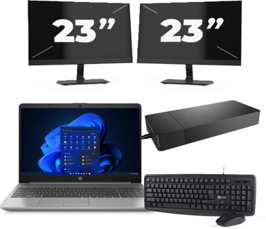 HP 250 G8 - Intel Core i5-11e Generatie - 15 inch - 16GB RAM - 256GB SSD - Windows 11 Home + 2x 23 inch Monitor