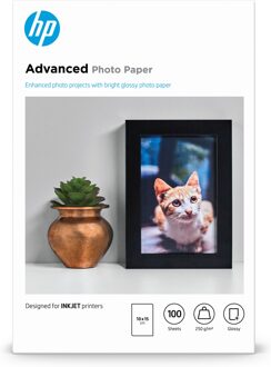 HP Advanced Photo-papier, glanzend, 250 g/m2, 10 x 15 cm (101 x 152 mm), 100 vellen Zwart