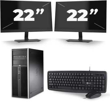 HP Compaq 8100 Elite CMT Tower - Intel Core i5-1e Generatie - 8GB RAM - 256GB SSD - Windows 10 + 2x 22 inch Monitor