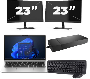 HP EliteBook 640 G10 - Intel Core i5-13e Generatie - 14 inch - 16GB RAM - 256GB SSD - Windows 11 Home + 2x 23 inch Monitor