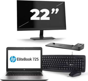 HP EliteBook 725 G3 - AMD PRO A12-8800B - 12 inch - 8GB RAM - 240GB SSD - Windows 11 + 1x 22 inch Monitor