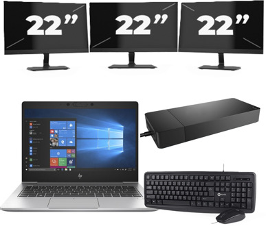 HP EliteBook 735 G6 - AMD Ryzen 5 PRO 3500U - 13 inch - 8GB RAM - 256GB SSD - Windows 10 + 3x 22 inch Monitor - small