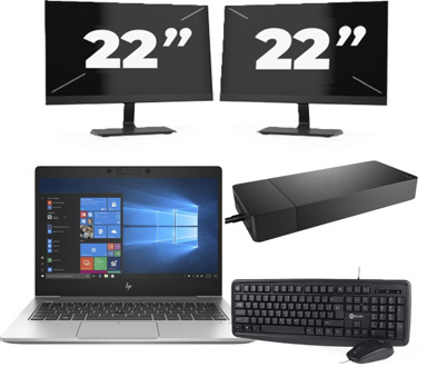 HP EliteBook 735 G6 - AMD Ryzen 7 PRO 3700U - 13 inch - 16GB RAM - 256GB SSD - Windows 10 Home + 2x 22 inch Monitor