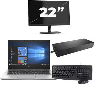 HP EliteBook 735 G6 - AMD Ryzen 7 PRO 3700U - 13 inch - 8GB RAM - 256GB SSD - Windows 10 Home + 1x 22 inch Monitor - small