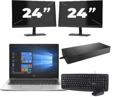 HP EliteBook 735 G6 - AMD Ryzen 7 PRO 3700U - 13 inch - 8GB RAM - 256GB SSD - Windows 10 Home + 2x 24 inch Monitor