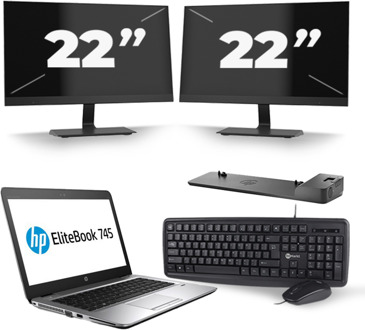 HP EliteBook 745 G3 - AMD PRO A10-8700B - 14 inch - 8GB RAM - 240GB SSD - Windows 11 + 2x 22 inch Monitor