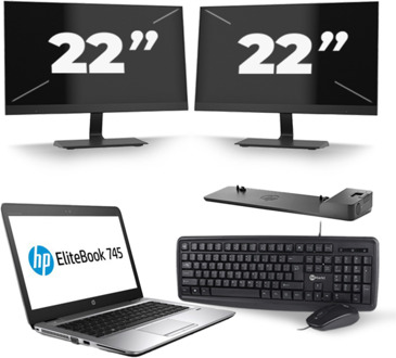 HP EliteBook 745 G3 - AMD PRO A10-8700B - 14 inch - 8GB RAM - 256GB SSD - Windows 11 + 2x 22 inch Monitor